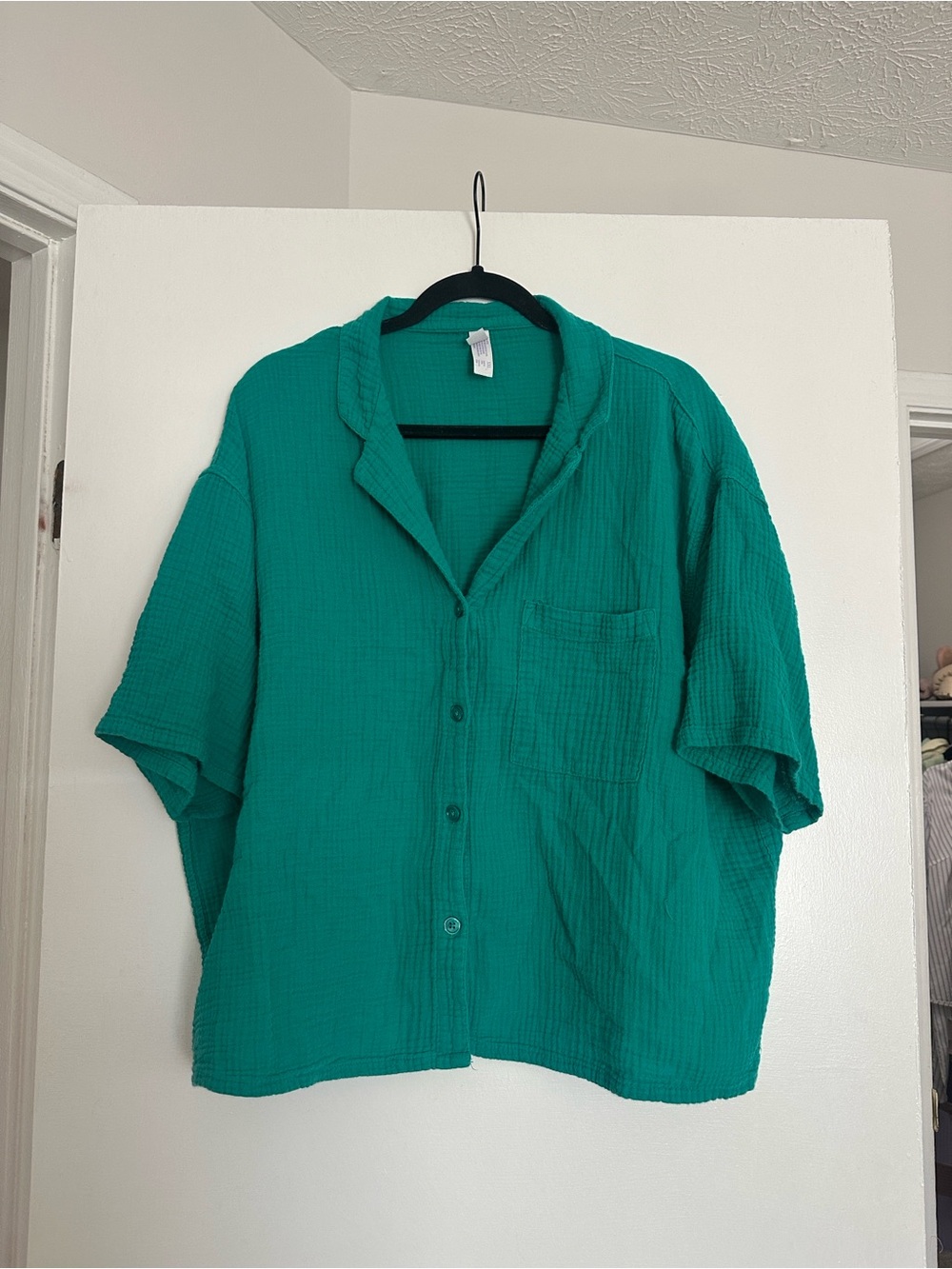 stars above Teal Button-Down Short Sleeve Shirt